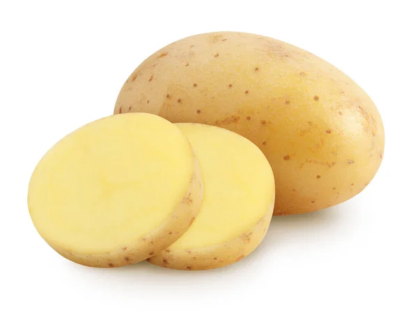 Isolierte Kartoffeln Ganze Kartoffel Und Abgeschnitten Isoliert Auf Weißem Hintergrund — Stockfoto