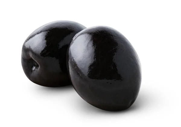 stock image Isolated olives. Two black olives isolated on white background, with clipping path