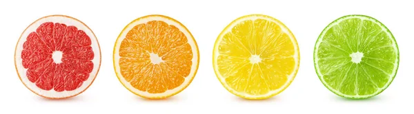 stock image Isolated citrus slices. Cut of grapefruit, orange, lemon, lime fruit isolated on white with clipping path