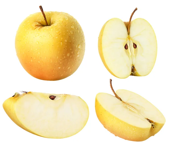 Zlatá Žlutá Mokré Jablko Ovoce Kolekce Ořezovou Cestou — Stock fotografie