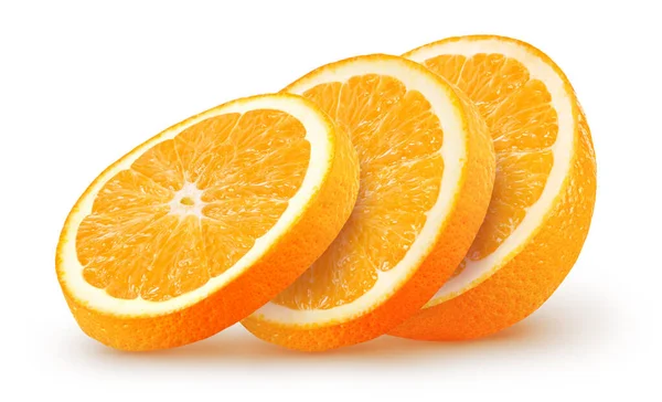 Geïsoleerde Stukjes Sinaasappel Gesneden Oranje Vruchten Witte Achtergrond Met Uitknippad — Stockfoto