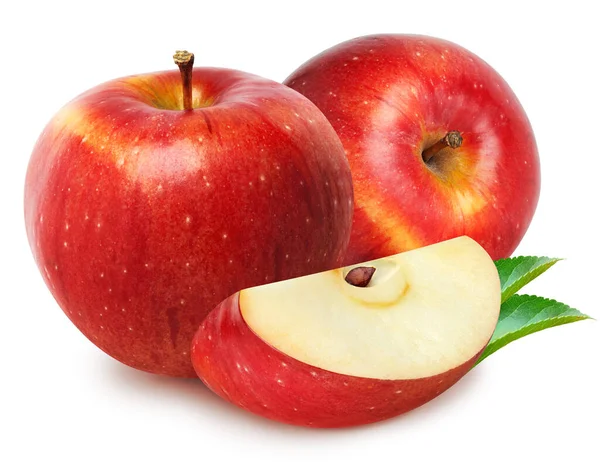 Изолированные Яблоки Два Красных Яблочных Фрукта Ломтиком Вырезать Изолированы Белом — стоковое фото