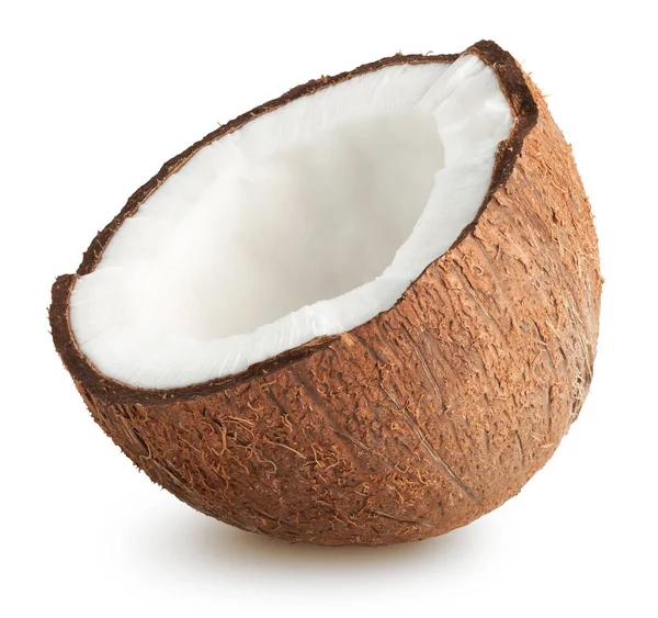 Geïsoleerde Kokosnoot Helft Van Kokosnoot Geïsoleerd Wit Met Uitknippad — Stockfoto