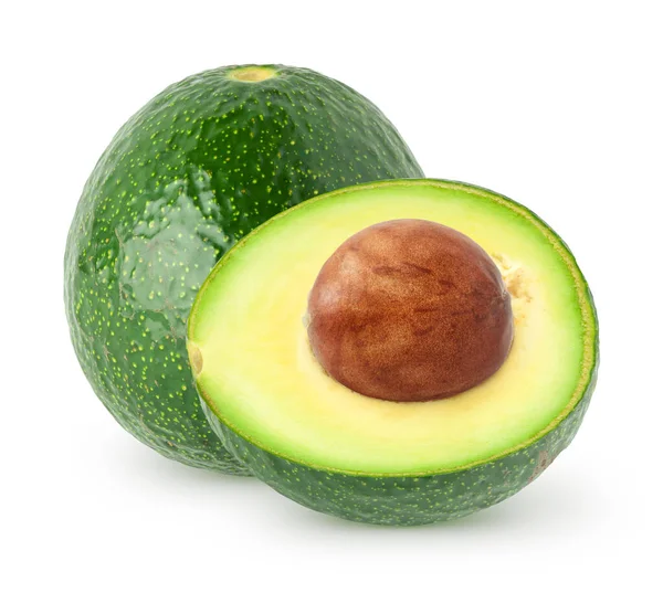 Avocado Isolato Avocado Intero Mezzo Con Semi Isolati Sfondo Bianco — Foto Stock