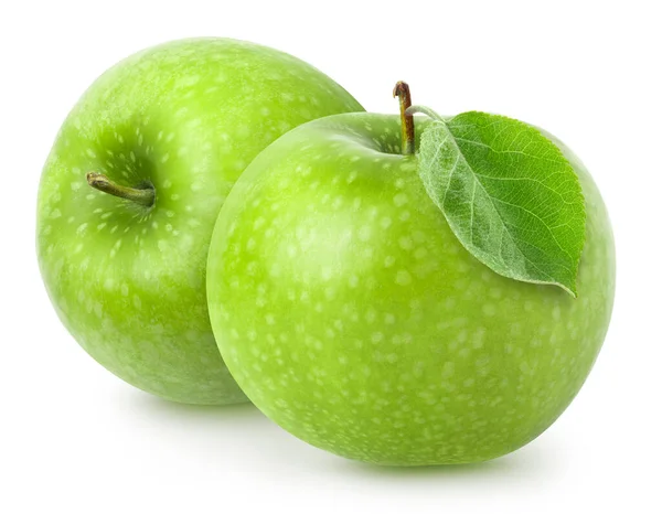 Απομονωμένη Μήλο Δύο Φρούτα Πράσινο Μήλο Που Απομονώνονται Λευκό Φόντο — Φωτογραφία Αρχείου