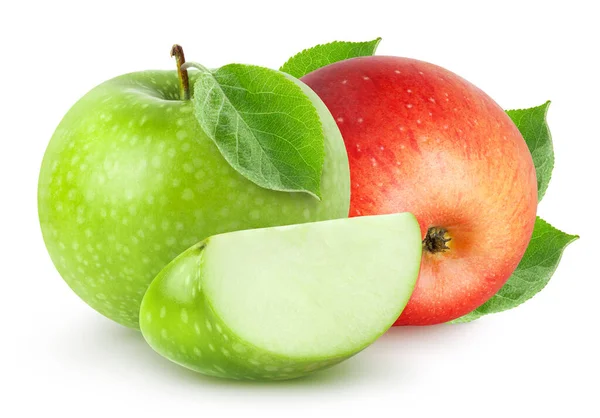 Zole Elma Yeşil Kırmızı Elma Meyve Izole Kırpma Yolu Ile — Stok fotoğraf