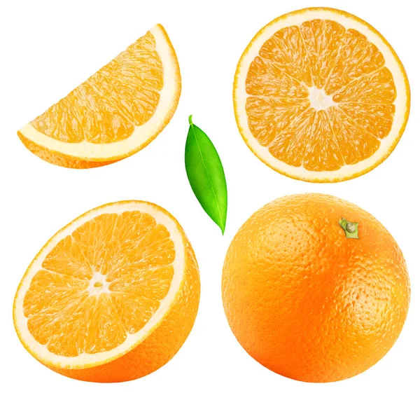 Naranjas Aisladas Colección Frutos Enteros Mitad Rebanada Pieza Naranja Con — Foto de Stock