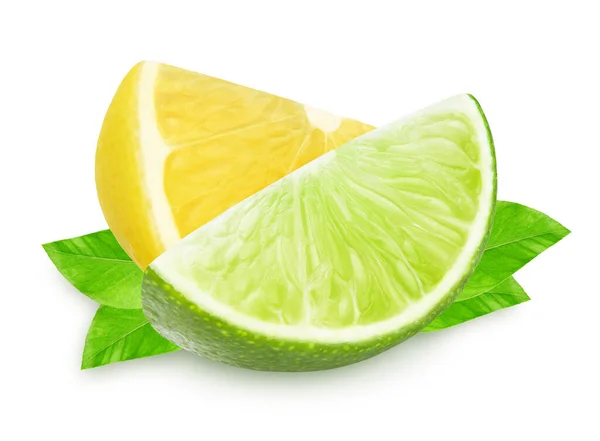 Cut Lemon Lime Isolated White — Stock Photo, Image