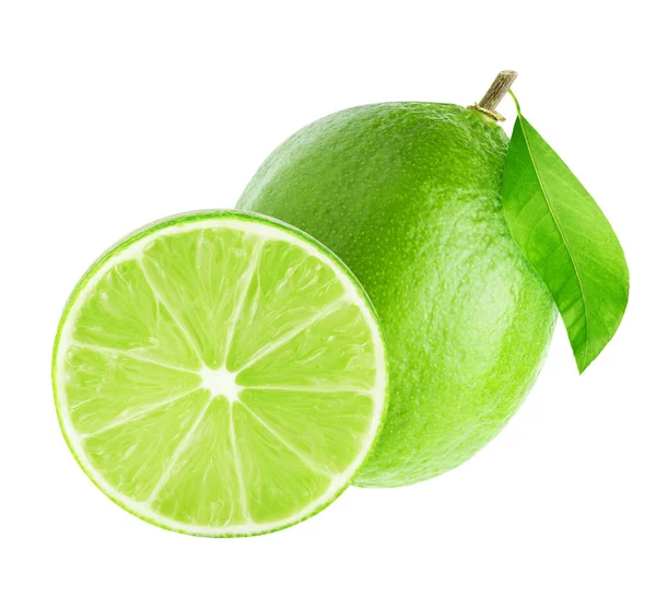 Cut Fresh Lime Fruits Leaves Isolated White Background Clipping Path — Stock Photo, Image