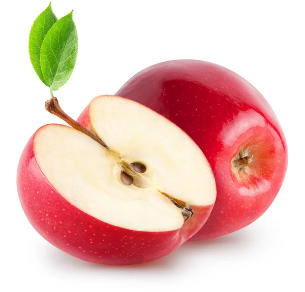Απομονωμένα Μήλα Ολόκληρα Και Κομμένα Φέτες Κόκκινα Φρούτα Μήλου Απομονωμένα — Φωτογραφία Αρχείου