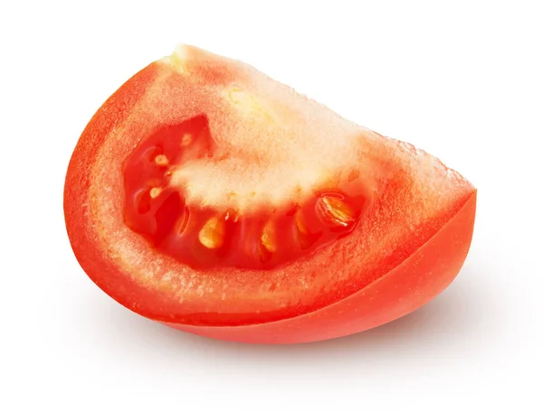Odizolowany Kawałek Pomidora Pojedynczy Plaster Pomidora Izolowany Biało Ścieżką Wycinania — Zdjęcie stockowe
