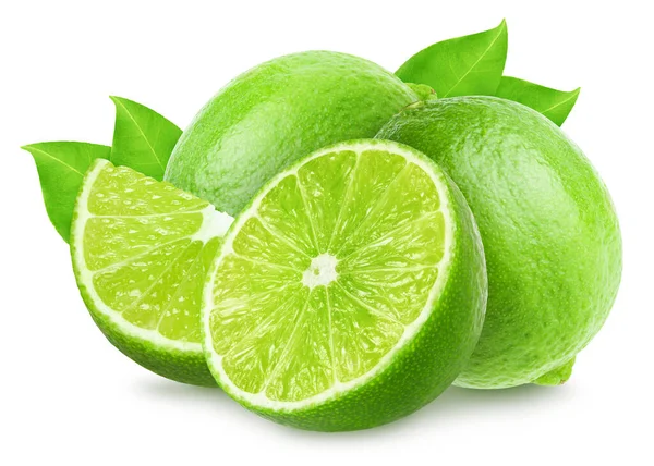 Group Lime Fruit Isolated White Clipping Path — Stock Photo, Image