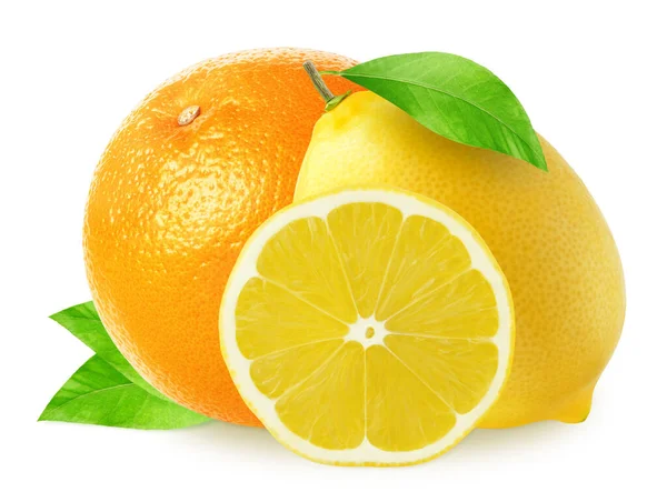 Vereinzelte Zitronen Mit Orangen Früchten Isoliert Auf Weißem Hintergrund — Stockfoto
