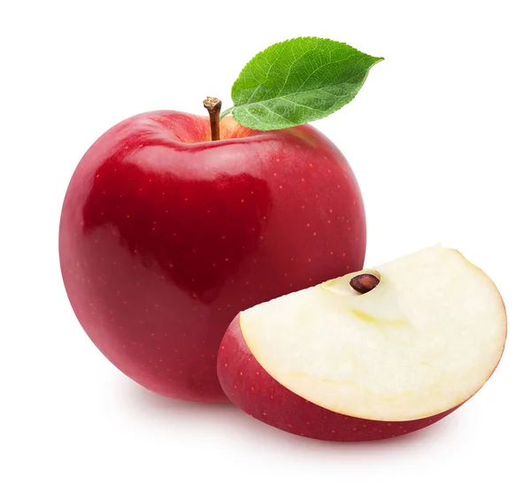 Isolated Apples Whole Red Pink Apple Fruit Slice Isolated White — Stock Photo, Image