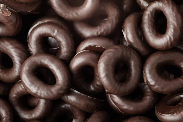 Chokolate Donuts Van Dichtbij Bovenaanzicht Van Zwart Vele Donuts — Stockfoto