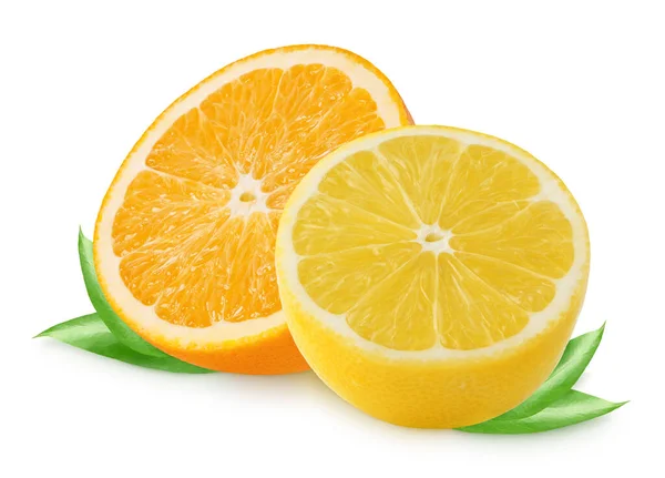 Beyaz Arka Planda Yarı Portakal Limon Izole Edilmiş Kırpma Yolu — Stok fotoğraf