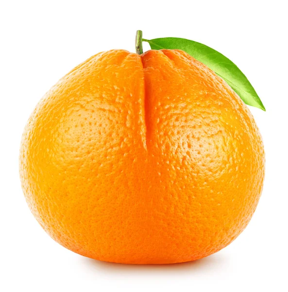 孤立的橙果 整个单瓣橙 叶子在白背切路径上隔离 — 图库照片