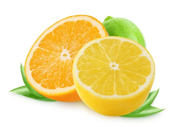 Citrusvruchten Oranje Citroen Kalk Geïsoleerd Witte Achtergrond — Stockfoto