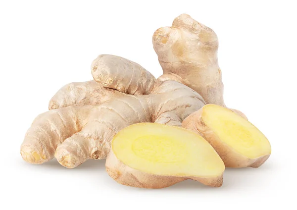 Isolated Ginger Raw Ginger Root Two Slices Isolated White Background Stock Picture