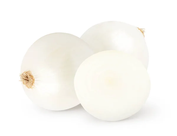Isolated Onions Two Whole Half White Onion Isolated White Background Stock Image