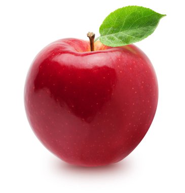 İzole edilmiş elma. Kırmızılı, pembe elma meyvesi, yapraklı, beyaz ve kırpma yolu var.