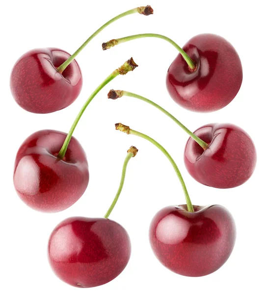 孤立的樱桃 收集不同的樱桃水果隔离在白色背景与剪裁路径 — 图库照片