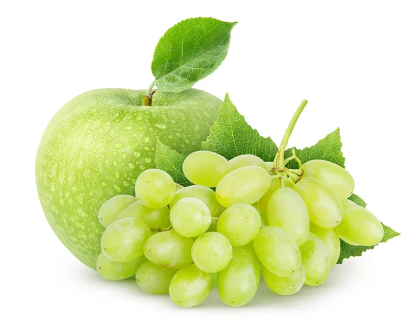 Enskilda Frukter Våta Äpplen Frukt Och Gröna Gula Druvor Med — Stockfoto