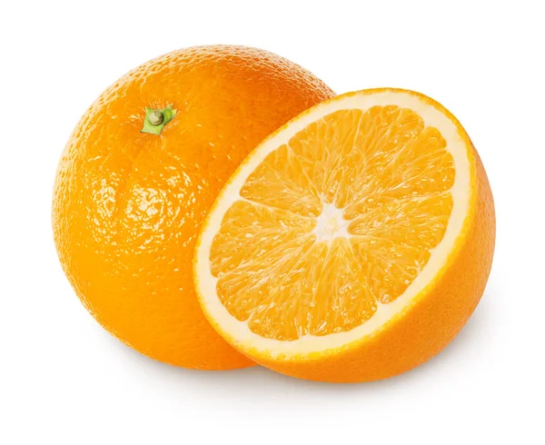 Geïsoleerde Sinaasappels Oranje Fruit Met Half Geïsoleerd Wit Knippad — Stockfoto