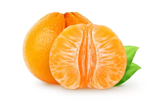 Isolated Citrus Fruit Whole Tangerine Mandarin Leaves Segments Isolated White — Stock Photo, Image
