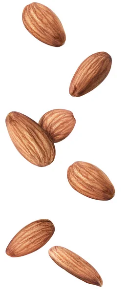 Isolated Flying Almonds Almond Nuts Air Isolated White Background Clipping — Stock Photo, Image