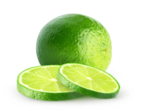 Isolated Lime Fruits Whole Lime Fruit Slices Isolated White Background — Stock Photo, Image