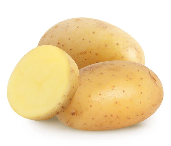 stock image Isolated potatoes. Raw potatoes and cut piece isolated on white, with clipping path