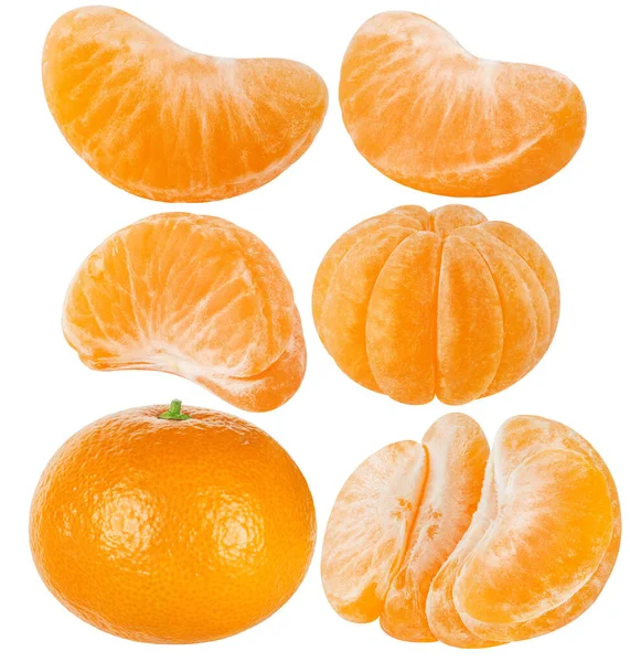 Verzameling Van Mandarijn Snijd Snijd Van Citrusvruchten Geïsoleerd Witte Achtergrond — Stockfoto
