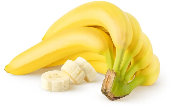 Bananas Isoladas Bando Bananas Com Fatias Descascadas Isoladas Fundo Branco — Fotografia de Stock