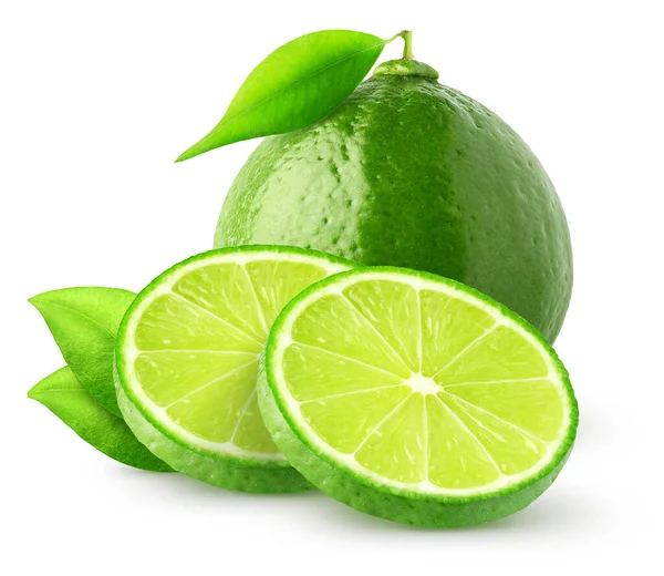 Isolated Lime Fruits Whole Lime Fruit Slices Isolated White Background — Stock Photo, Image