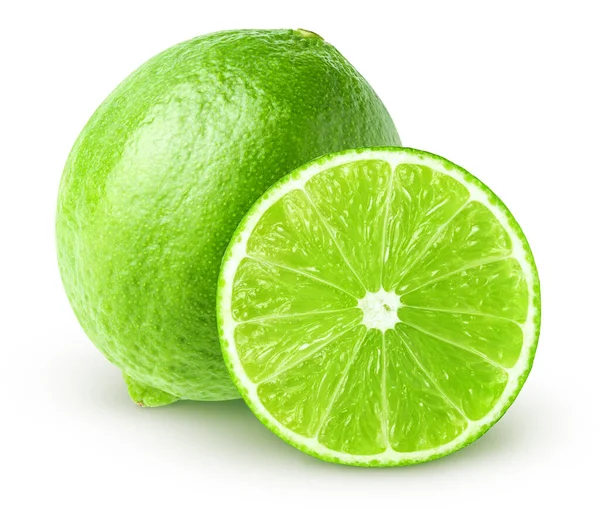 Elszigetelt Lime Egész Lime Gyümölcs Szelet Elszigetelt Fehér Alapon Nyírás — Stock Fotó