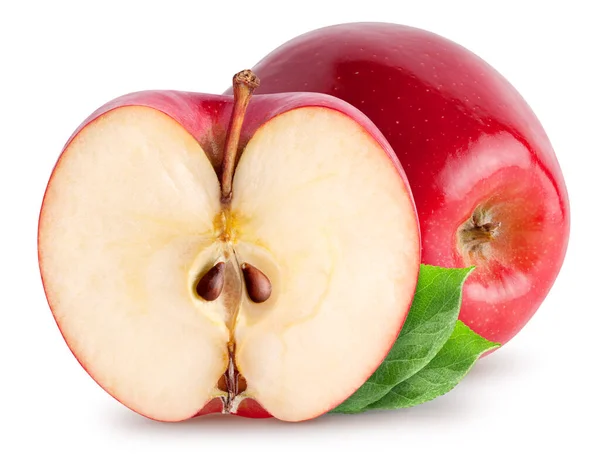 Изолированные Яблоки Целый Красный Плод Яблока Половиной Изолированы Белом Обрезкой — стоковое фото