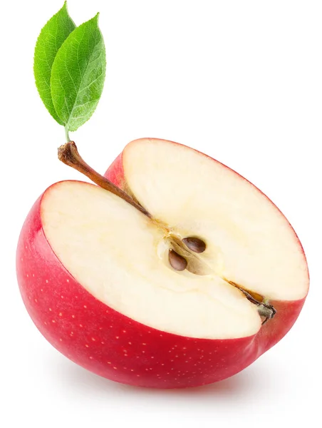 Απομονωμένο Μήλο Φέτες Μισά Κόκκινα Ροζ Φρούτα Μήλου Φύλλα Που — Φωτογραφία Αρχείου