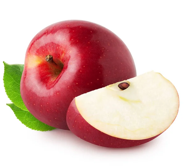 Απομονωμένα Μήλα Ολόκληρο Κόκκινο Ροζ Μήλο Φρούτα Φέτα Απομονώνονται Λευκό — Φωτογραφία Αρχείου