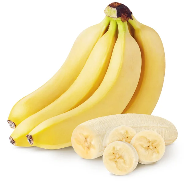 Banca Isolada Banana Fatias Banana Cortadas Com Molho Isolado Branco — Fotografia de Stock