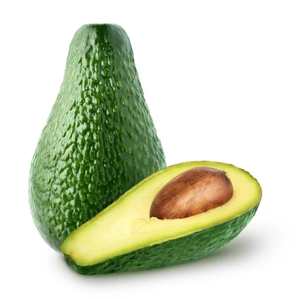 Geïsoleerde Avocado Hele Avocado Met Half Fruit Geïsoleerd Witte Achtergrond — Stockfoto