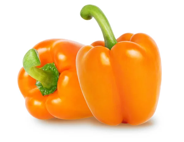Isolerad Paprika Två Bell Pepper Orange Färg Isolerad Vit Bakgrund — Stockfoto