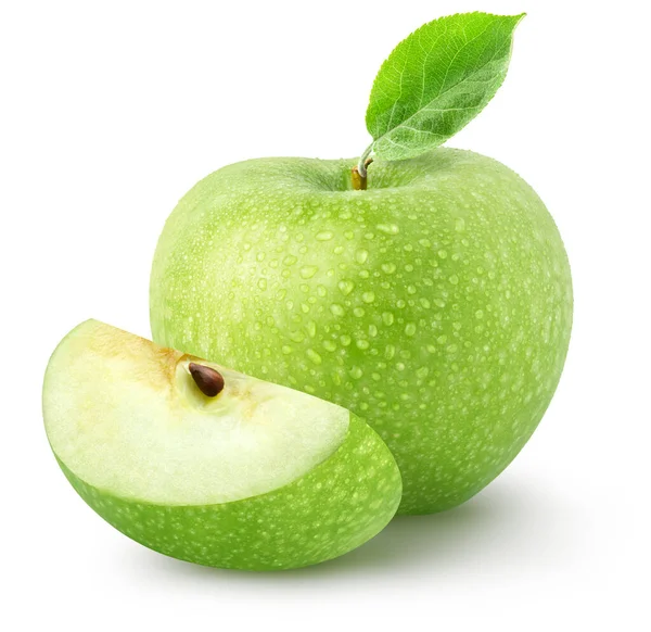 Izolované Mokré Jablko Ovoce Celé Zelené Jablko Kousek Izolovaných Bílém — Stock fotografie
