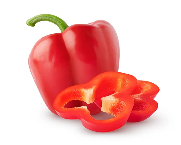 Isolierte Paprika Ganze Rote Paprika Mit Scheiben Isoliert Auf Weißem — Stockfoto