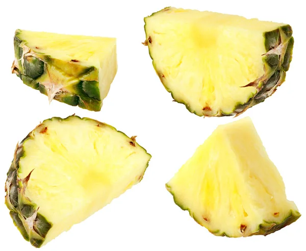 Odizolowana Kolekcja Owoców Ananasowych Różny Kąt Odizolowania Kawałków Ananasa Białym — Zdjęcie stockowe