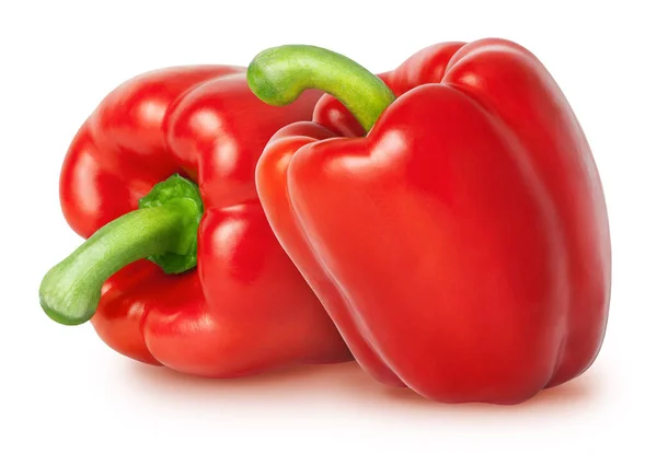 Isolierte Paprika Zwei Paprika Von Roter Farbe Isoliert Auf Weißem — Stockfoto