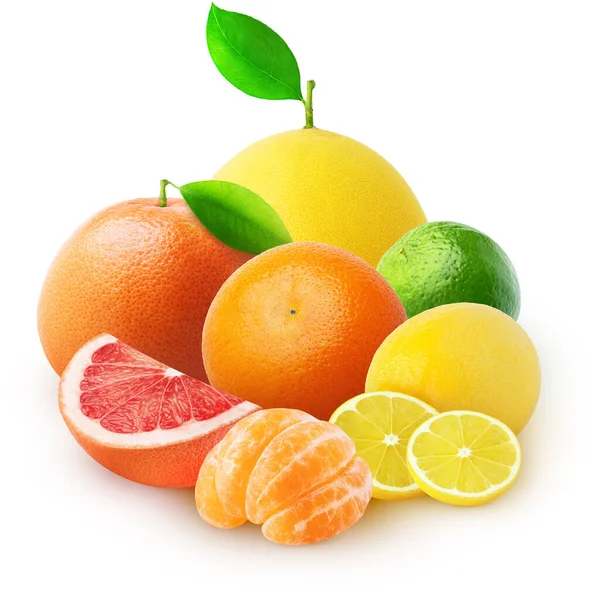 Isolated Citrus Fruits Group Pomelo Lime Lemon Orange Grapefruit Tangerine — Stock Photo, Image