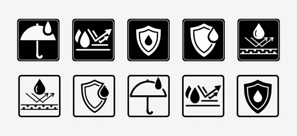 Waterproof Sign Sets Water Resistant Icons Package — Archivo Imágenes Vectoriales