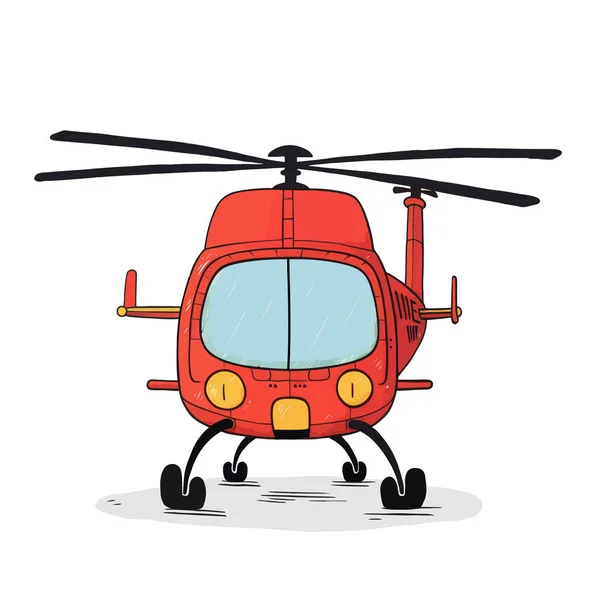Kurtarma helikopteri. Çizgi film çizilmiş helikopter. Hava ambulansı helikopteri
