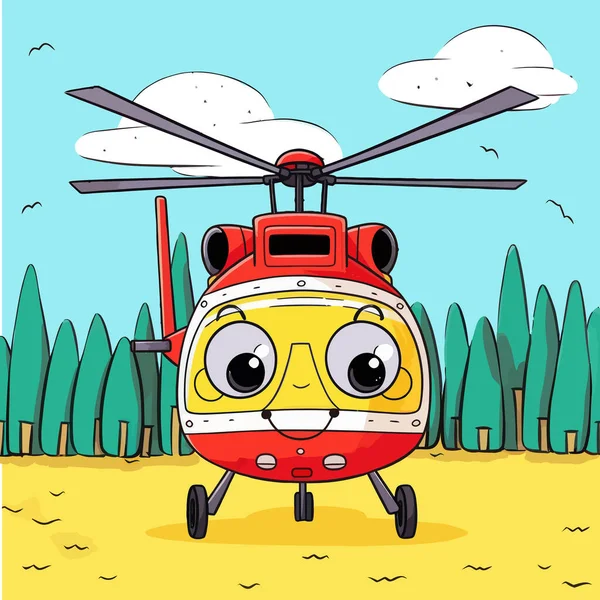 Kurtarma helikopteri. Çizgi film çizilmiş helikopter. Hava ambulansı helikopteri